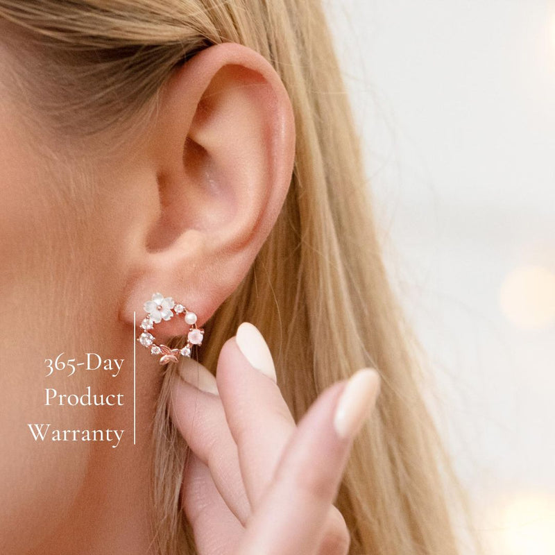 White Spring Flower Earrings Rose Gold