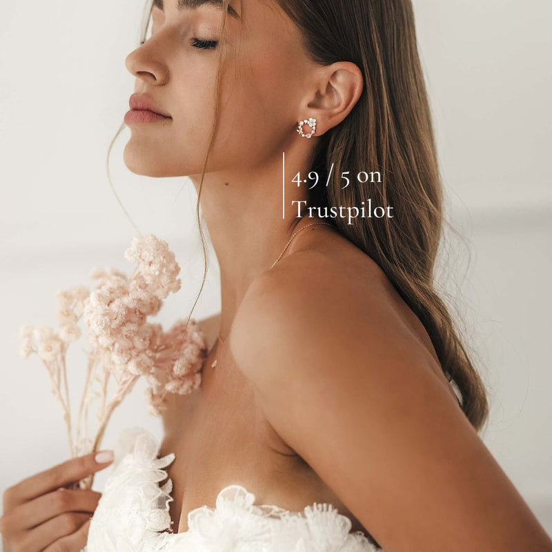 White Spring Flower Earrings Rose Gold