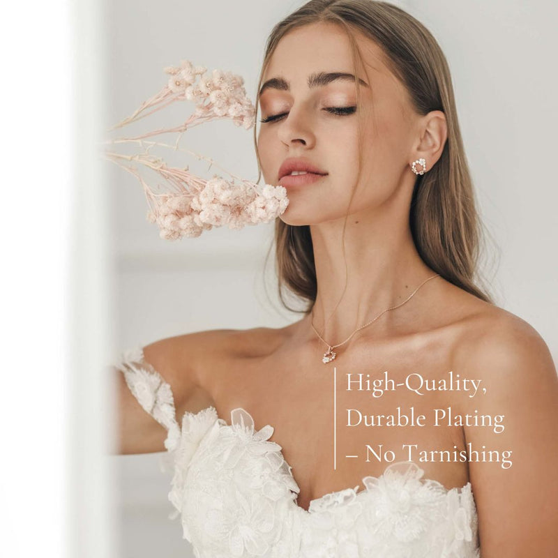 White Spring Flower Earrings Rose Gold