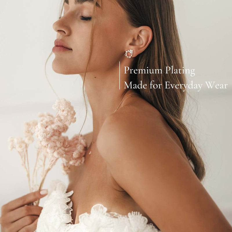 White Spring Flower Earrings Rose Gold