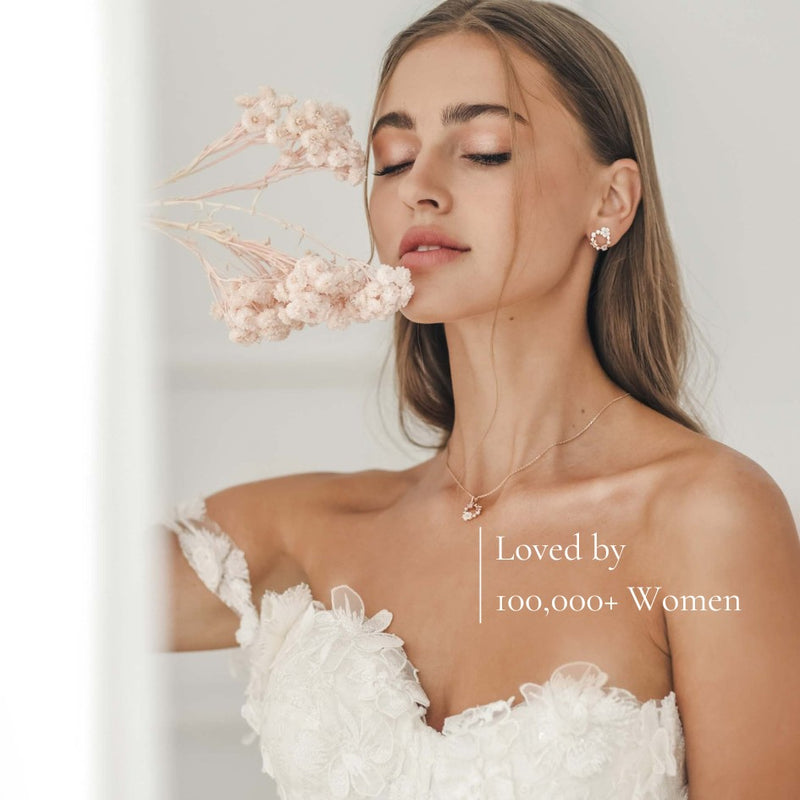 White Spring Flower Earrings Rose Gold