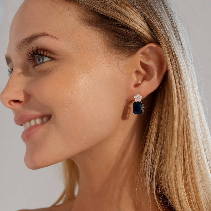 Deep Blue Earrings Rose Gold