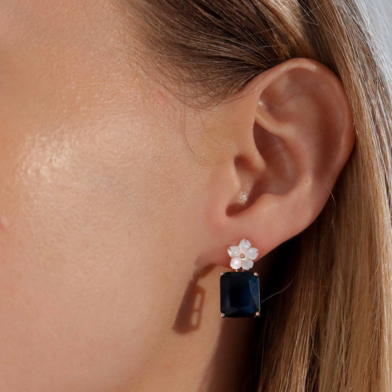 Deep Blue Earrings Rose Gold