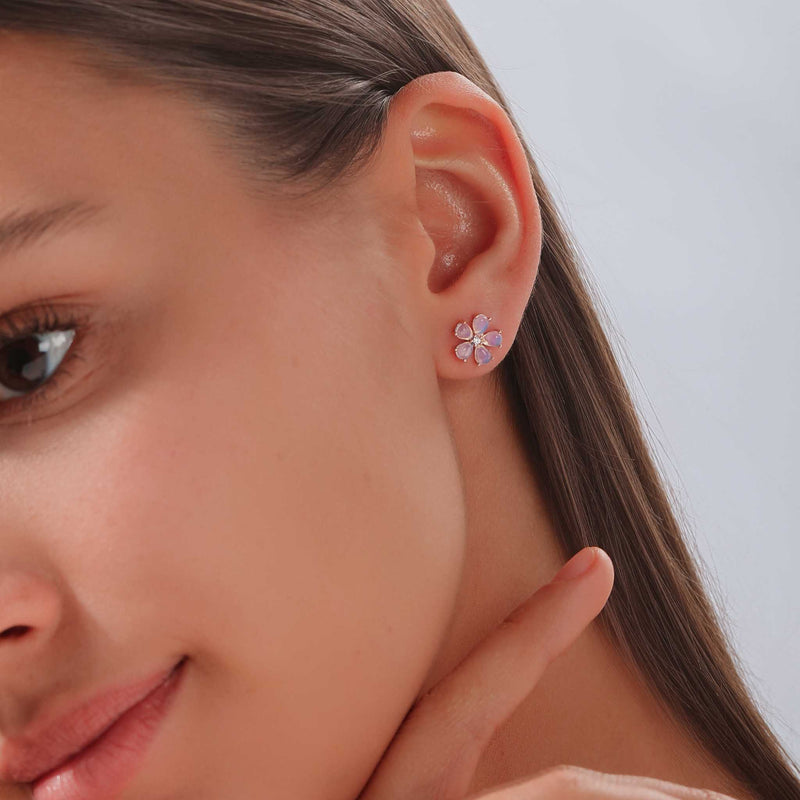 White Blossom Earrings Rose Gold