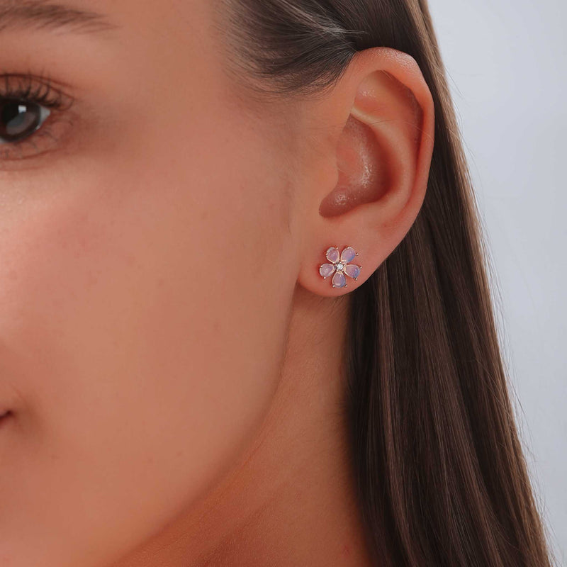 White Blossom Earrings Rose Gold