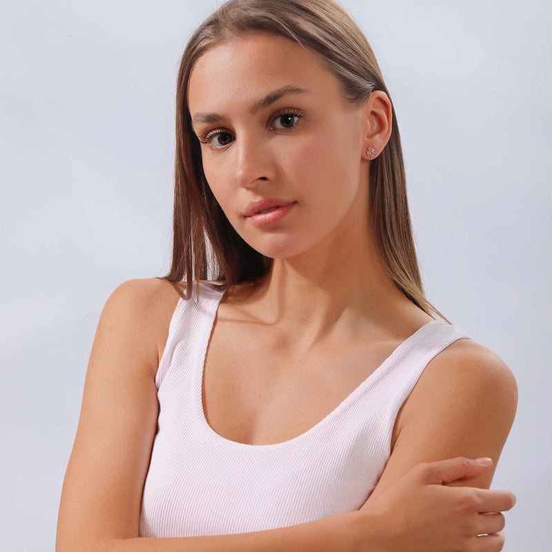 White Blossom Earrings Rose Gold