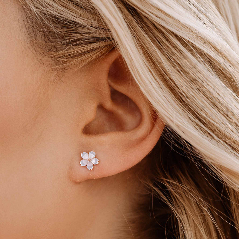 Mother of Pearl Flower Earrings Rose Gold
