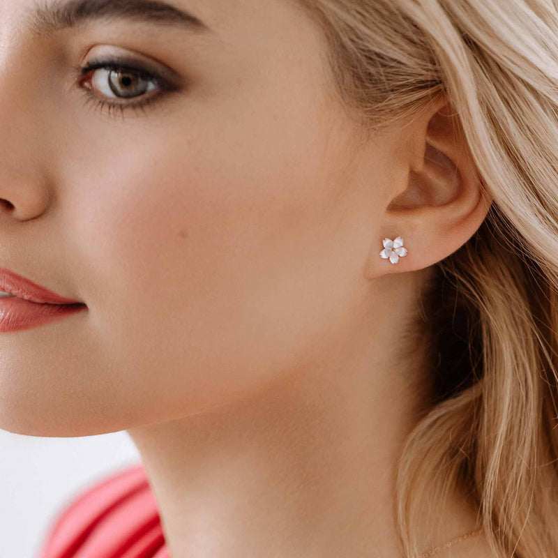Mother of Pearl Flower Earrings Rose Gold