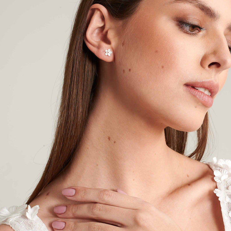 Mother of Pearl Flower Earrings Gold