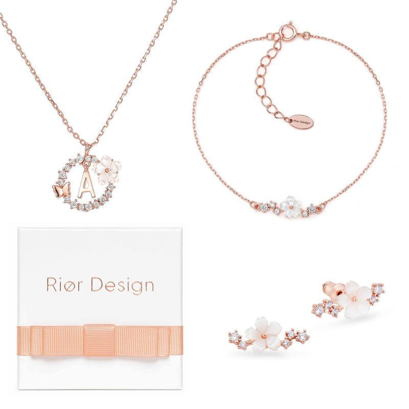 Letter Necklace, Sparkle Earrings and Bracelet Bundle