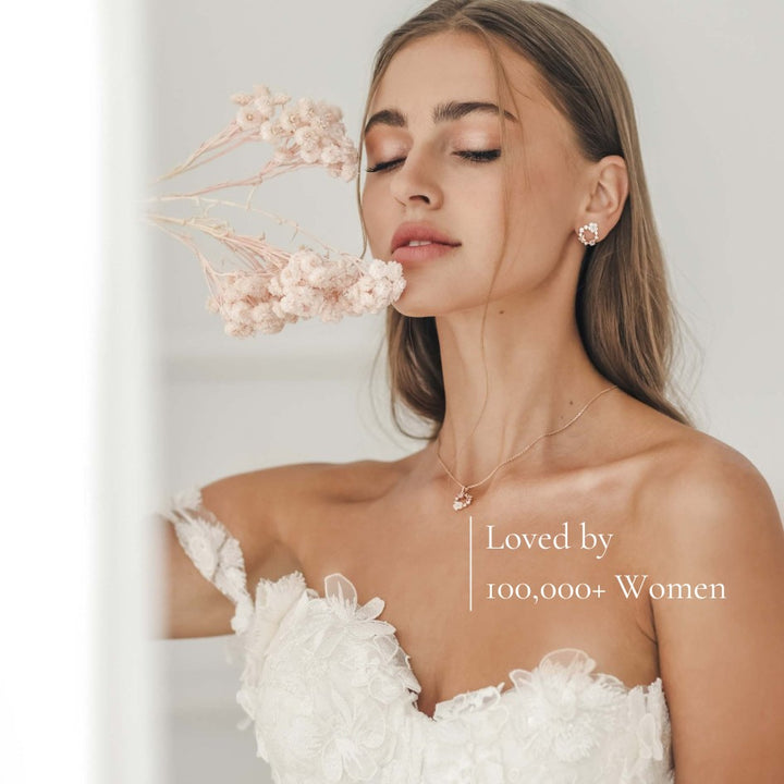 White Spring Flower Earrings Rose Gold