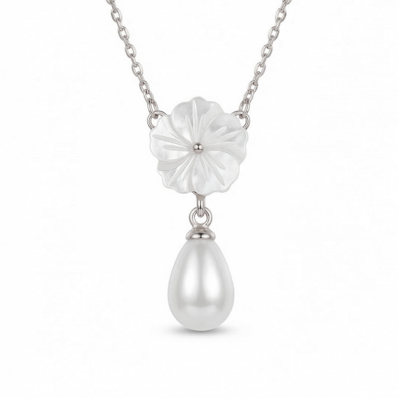 Pearl Drop Necklace Silver