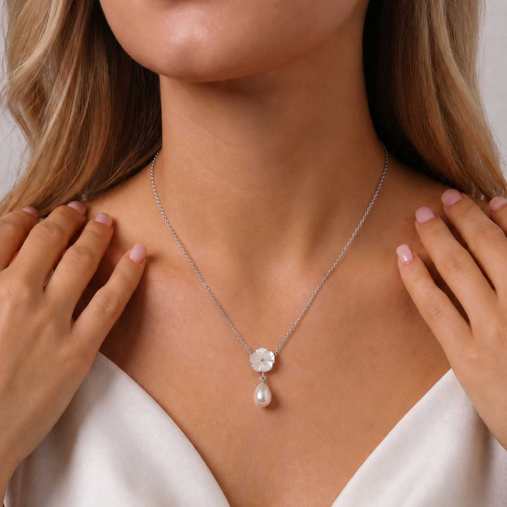 Pearl Drop Necklace Silver